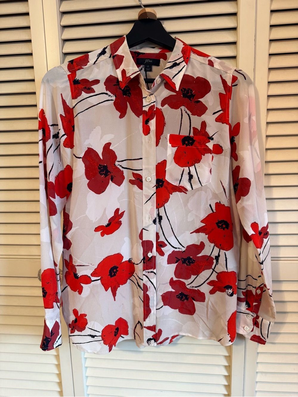 J Crew 100% silk floral print button up shirt/blouse